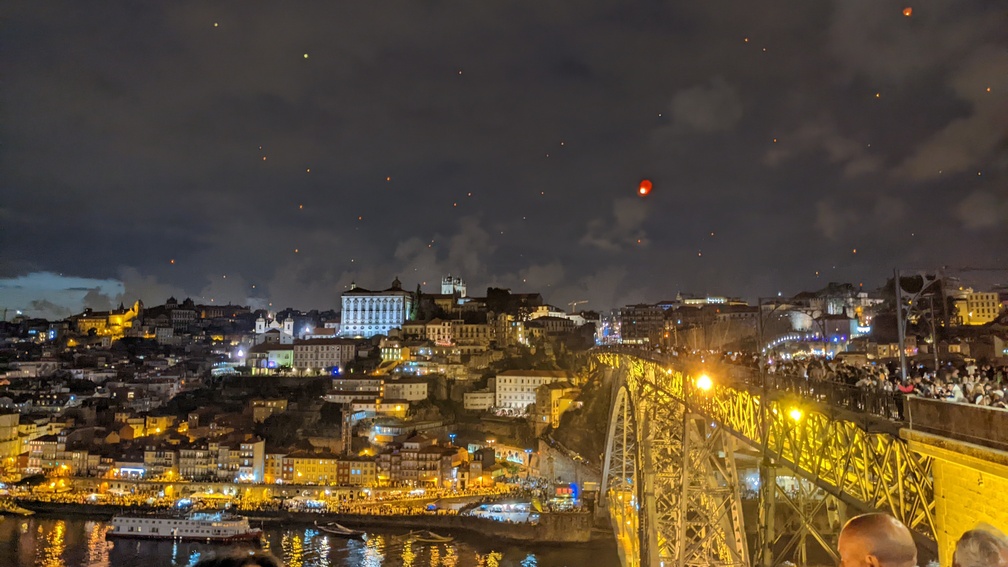 Porto with a night sky a sky full of lanters
